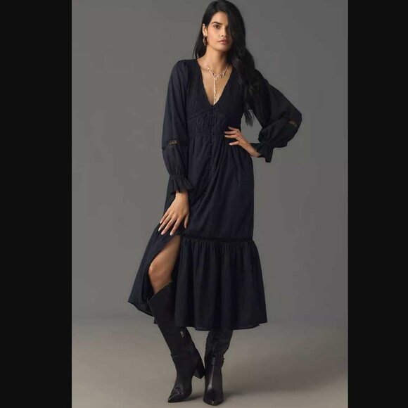 New S By Anthropologie The Peregrine midi dress: Long sleeve edition in  black